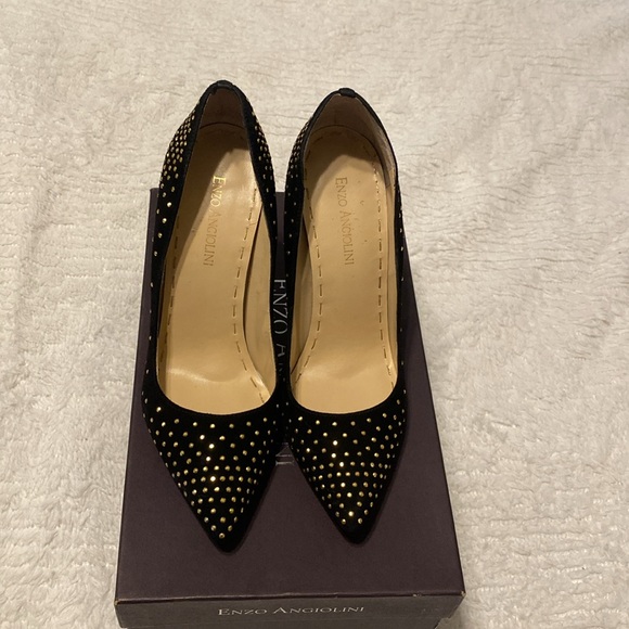 Enzo Angiolini Black Velvet Gold Studded Stilettos - Picture 5 of 9